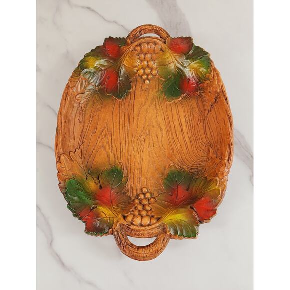 Serving Tray Dish Fall Leaves & Grapes 70's Multi Products 12" x 9" Fruit Bowl - Picture 7 of 13